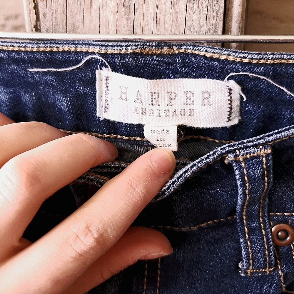 Harper Heritage Distressed Mid-Rise Skinny Jeans